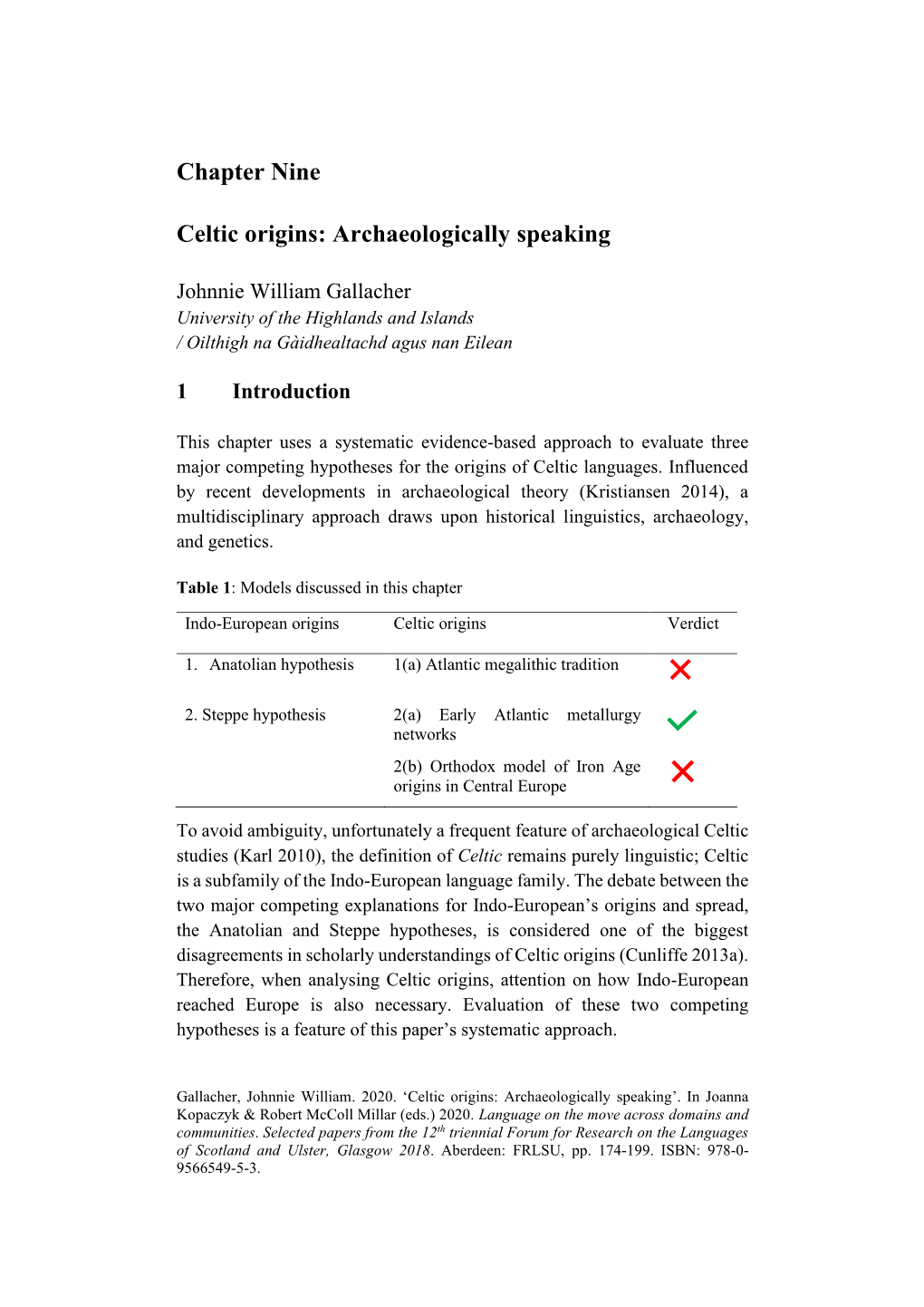 Chapter Nine Celtic Origins: Archaeologically Speaking