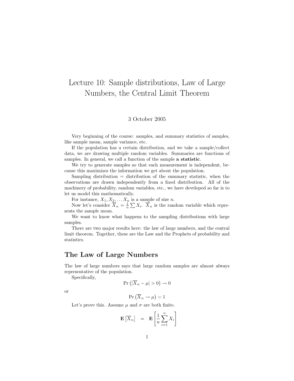 Sampling Distributions, Law of Large Numbers, Central Limit Theorem