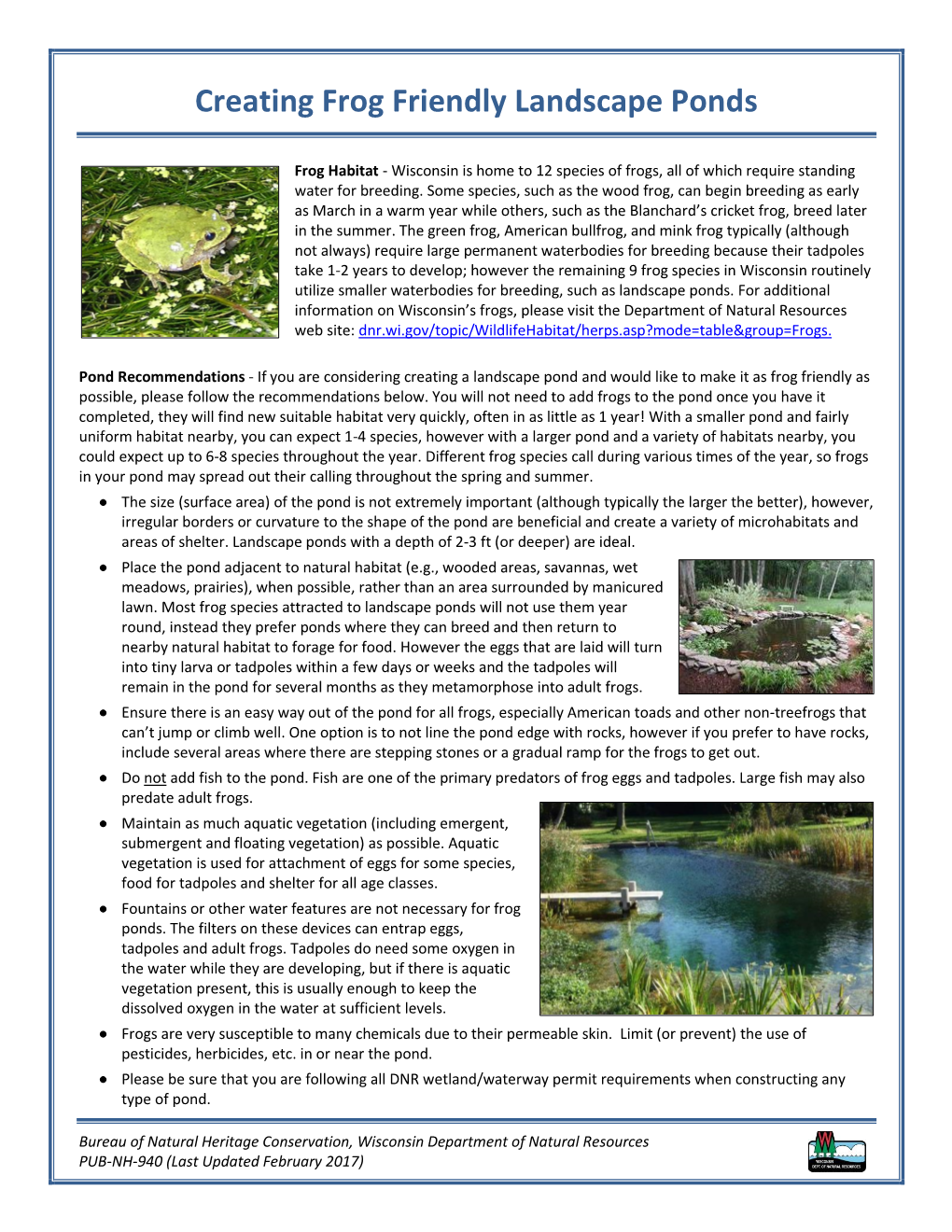 Creating Frog Friendly Landscape Ponds