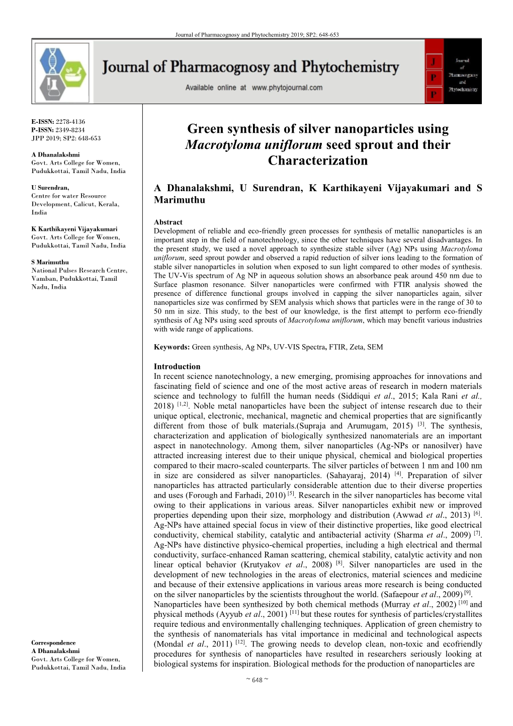 Green Synthesis of Silver Nanoparticles Using Macrotyloma