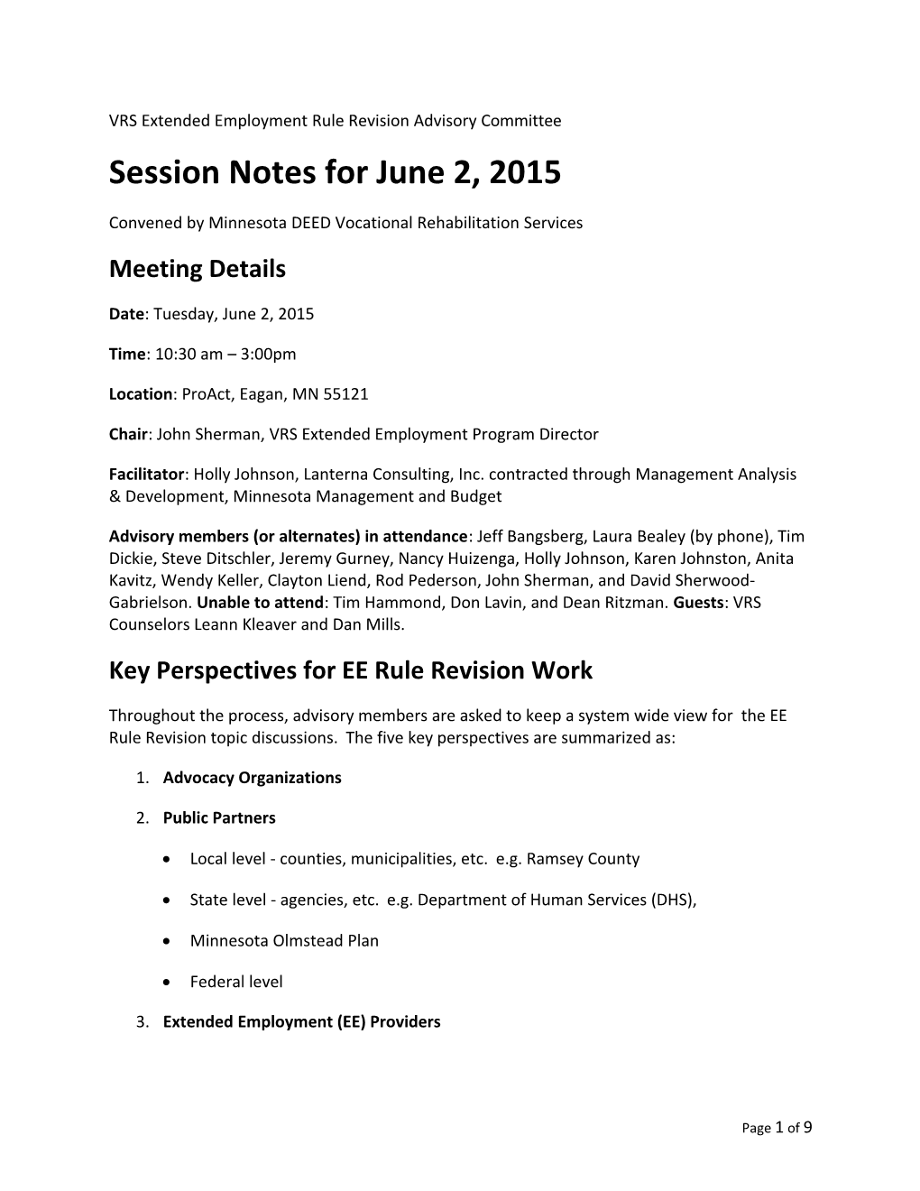 June 15, 2015 EE Rule Advisory Committee Meeting Minutes