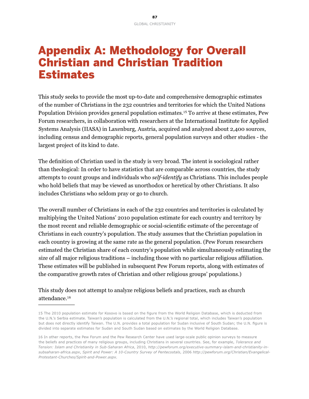 Appendix A: Methodology for Overall Christian and Christian Tradition Estimates