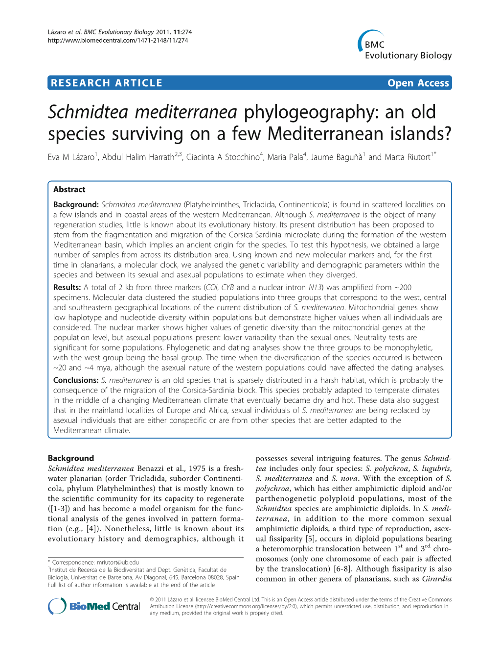 Schmidtea Mediterranea Phylogeography