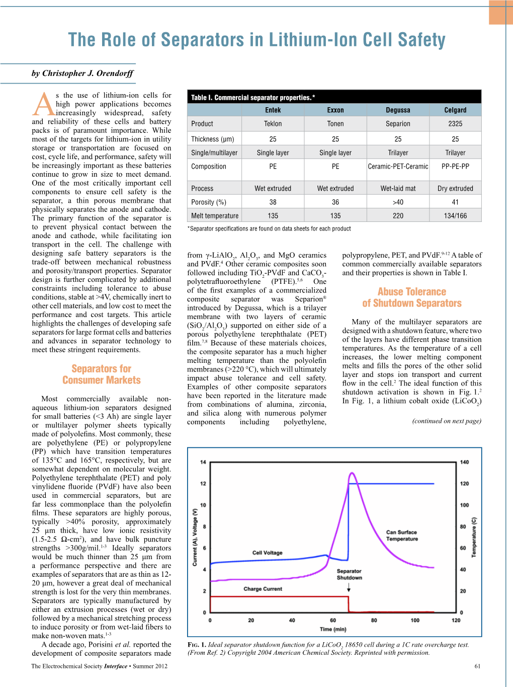 The Role of Separators in Lithium-Ion Cell Safety