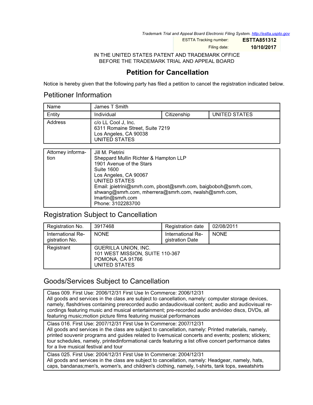 Petition for Cancellation Petitioner Information