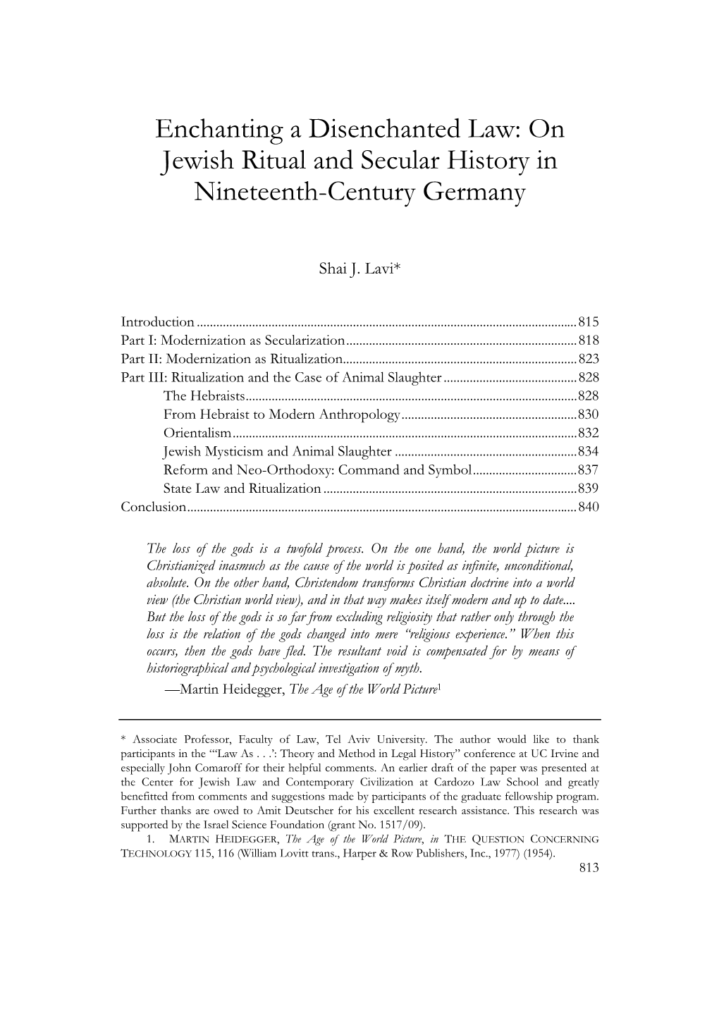 Enchanting a Disenchanted Law: on Jewish Ritual and Secular History in Nineteenth-Century Germany