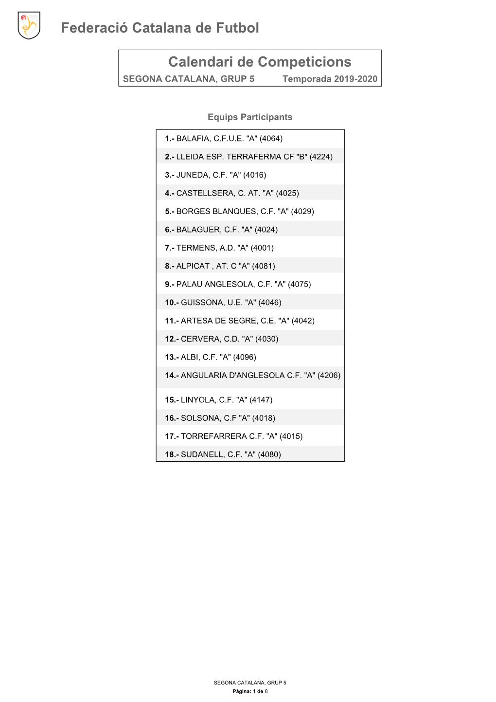 Calendari De Competició