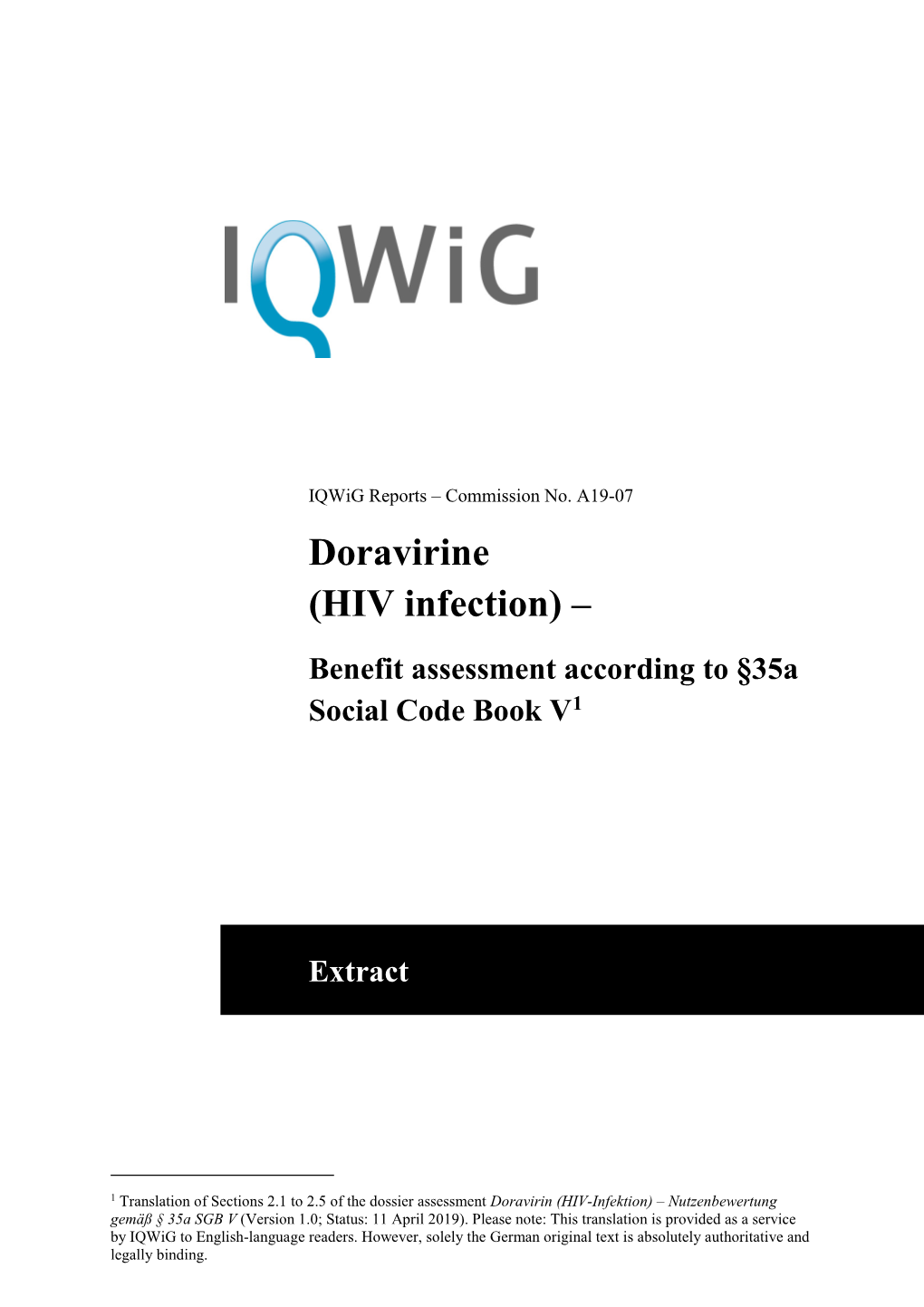 Doravirine (HIV Infection) – Benefit Assessment According to §35A Social Code Book V1