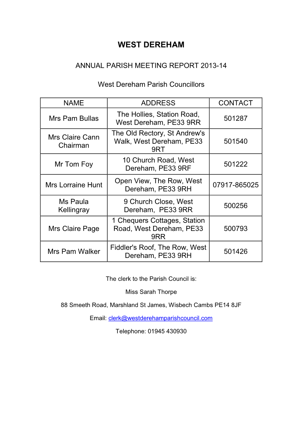 West Dereham Parish Councillors