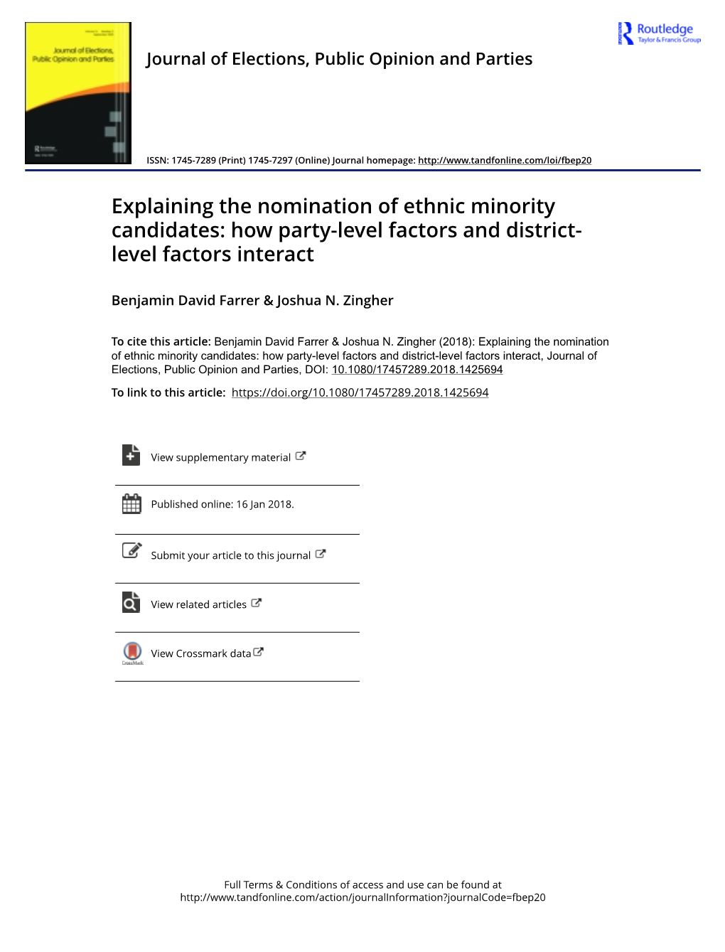 Explaining the Nomination of Ethnic Minority Candidates: How Party-Level Factors and District- Level Factors Interact