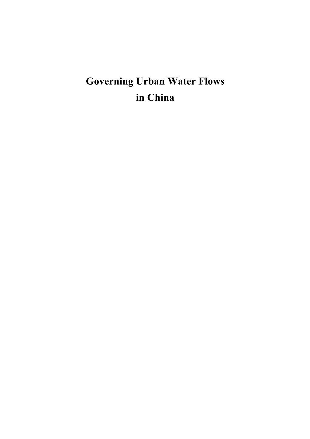 Governing Urban Water Flows in China