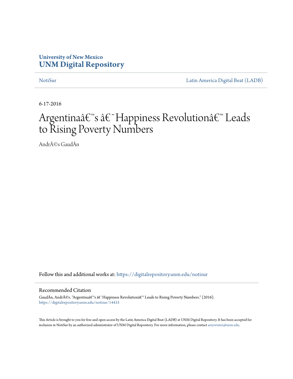 Argentinaâ€™S Â€˜Happiness Revolutionâ€™ Leads to Rising Poverty Numbers Andrã©S Gaudãn