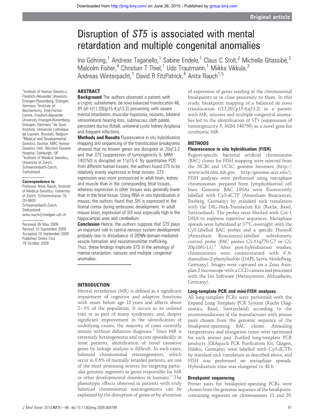 Disruption of ST5 Is Associated with Mental Retardation and Multiple