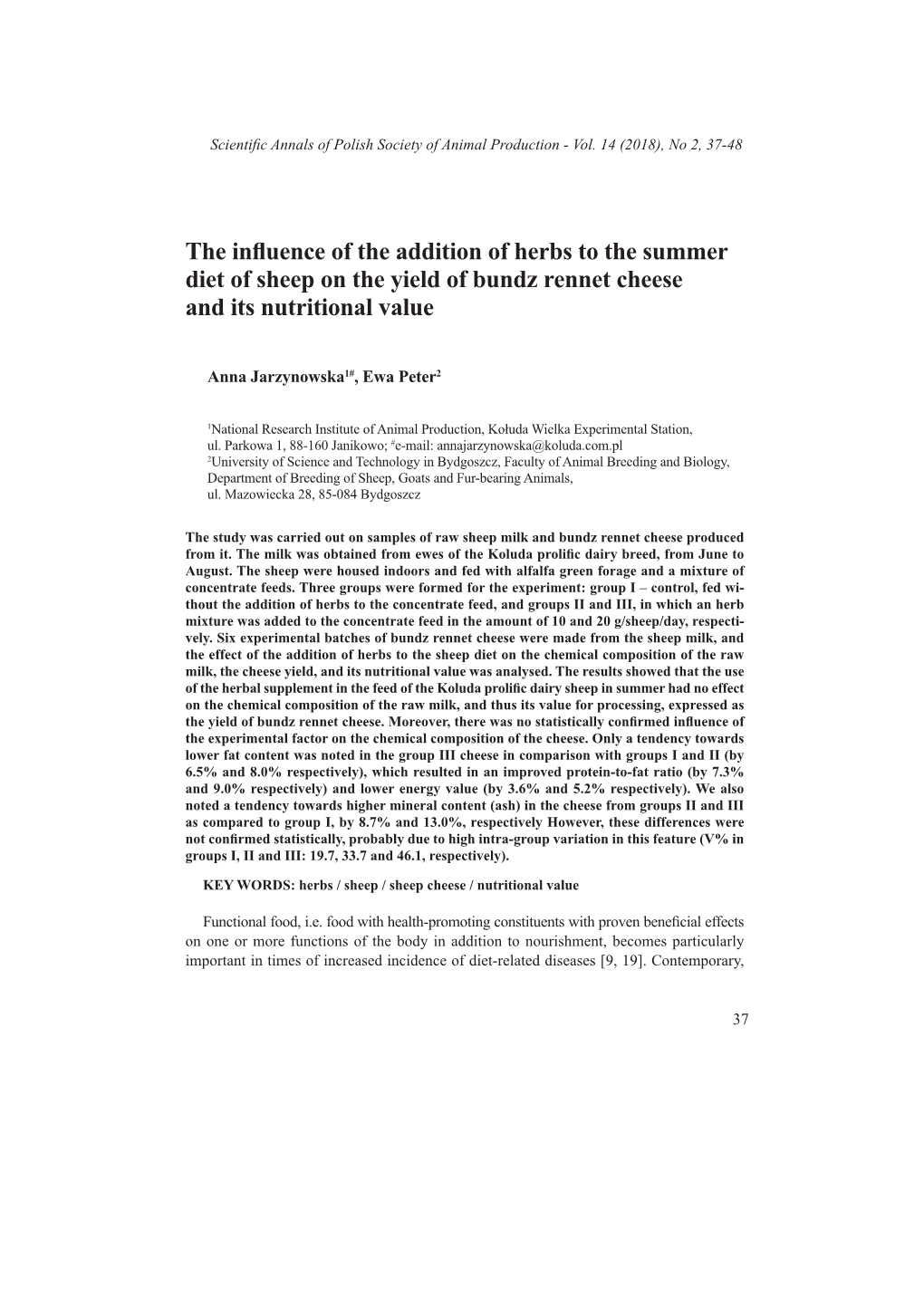 The Influence of the Addition of Herbs to the Summer Diet of Sheep on the Yield of Bundz Rennet Cheese and Its Nutritional Value