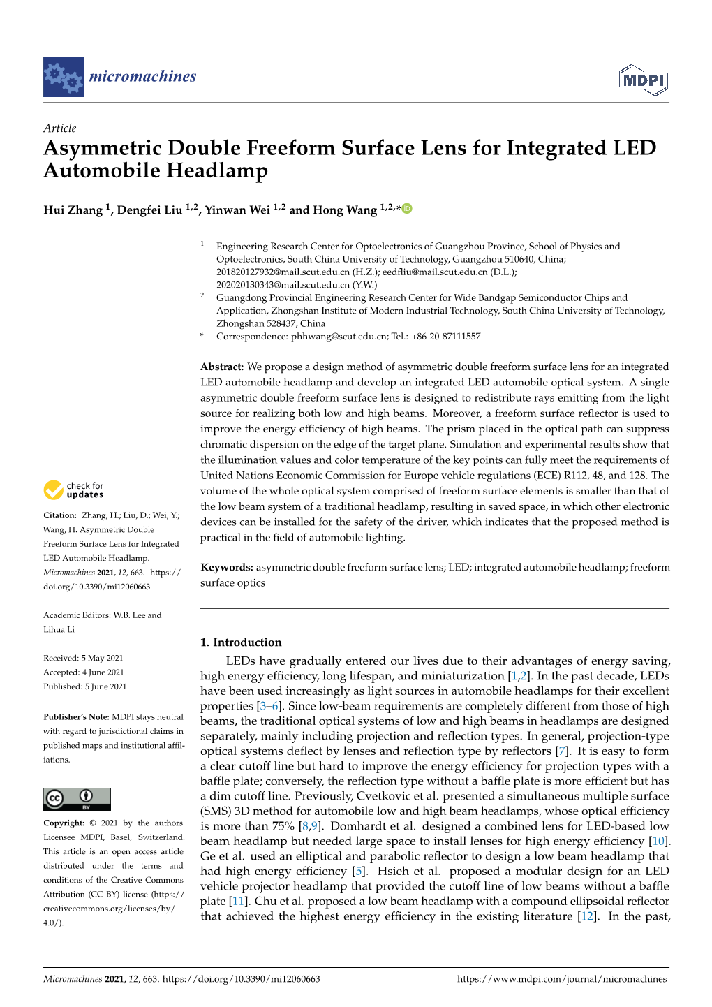 Asymmetric Double Freeform Surface Lens for Integrated LED Automobile Headlamp