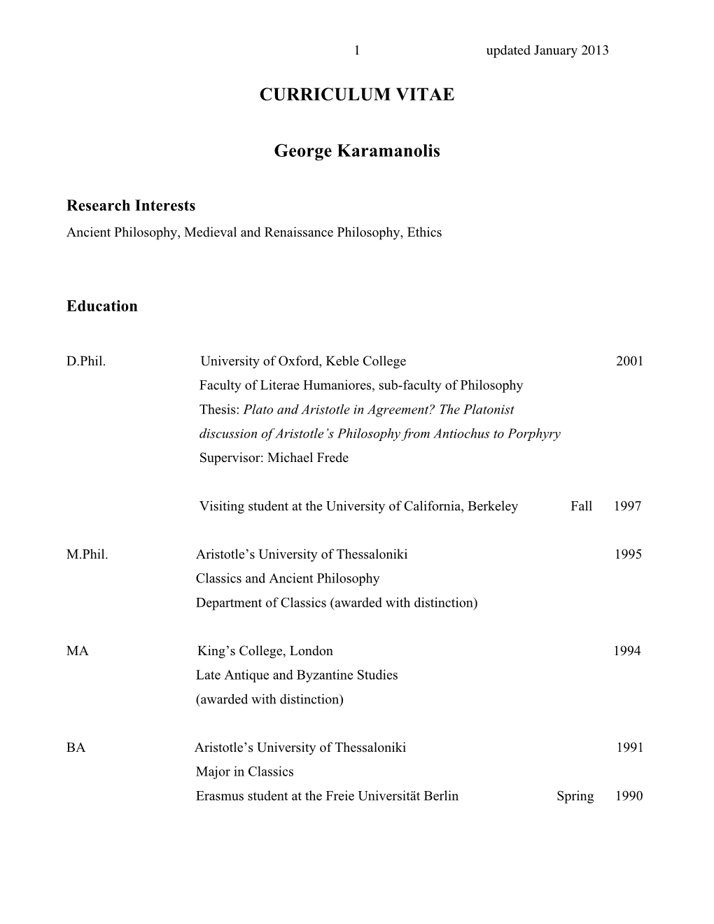 CURRICULUM VITAE George Karamanolis