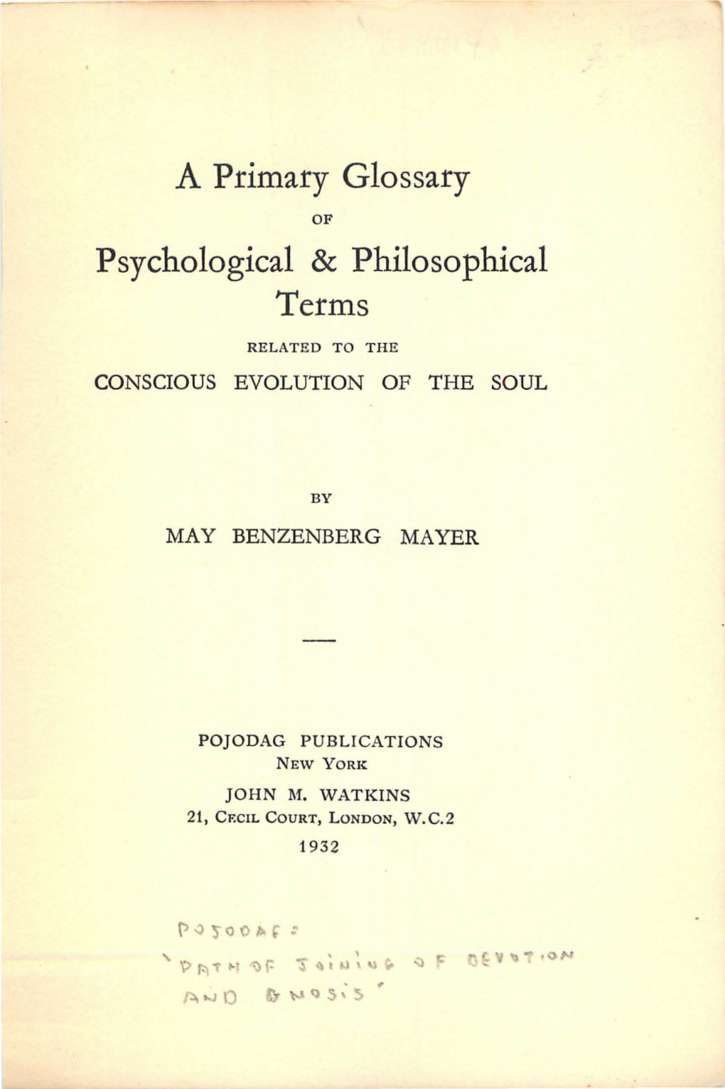 A Primary Glossary Psychological & Philosophical Terms