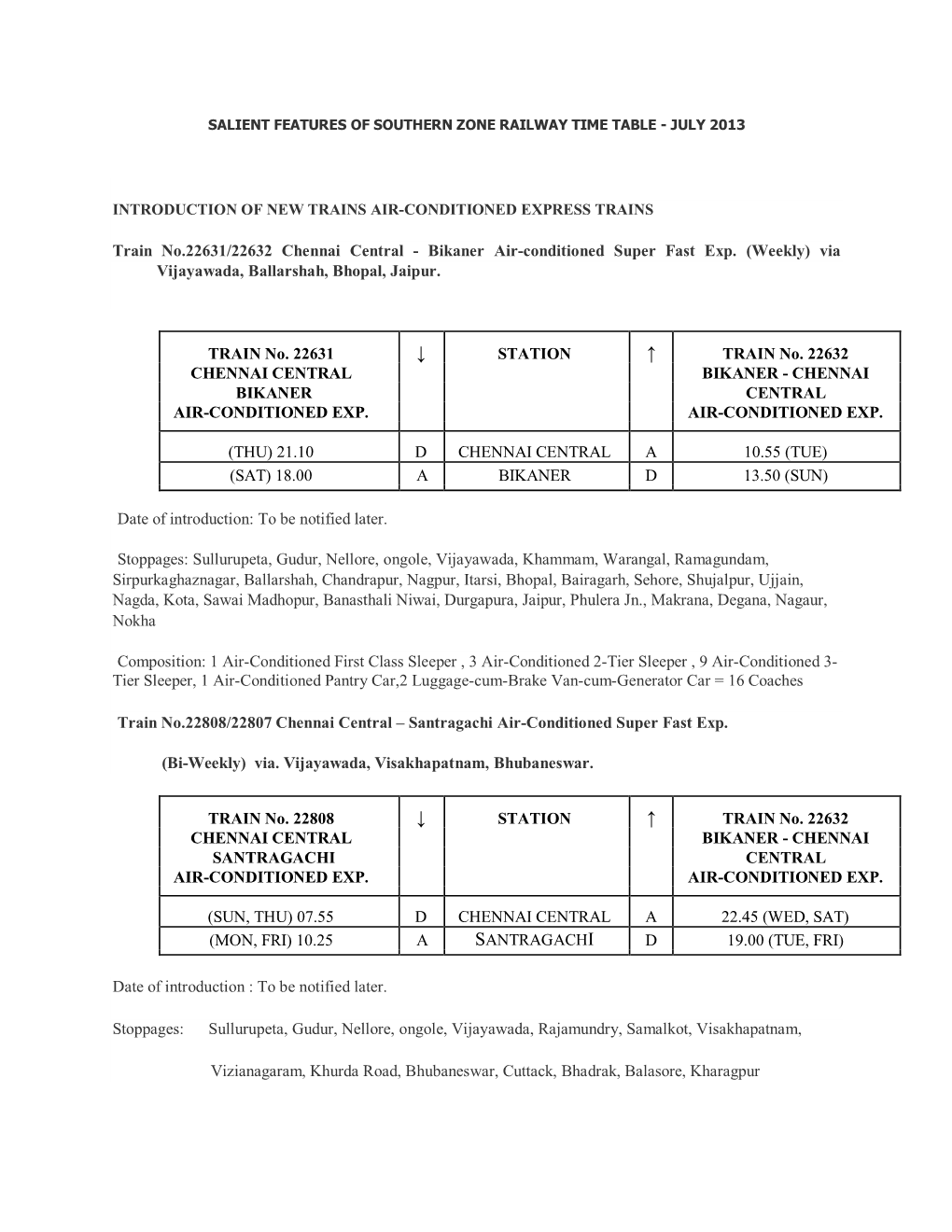 Introduction of New Trains Air-Conditioned Express Trains