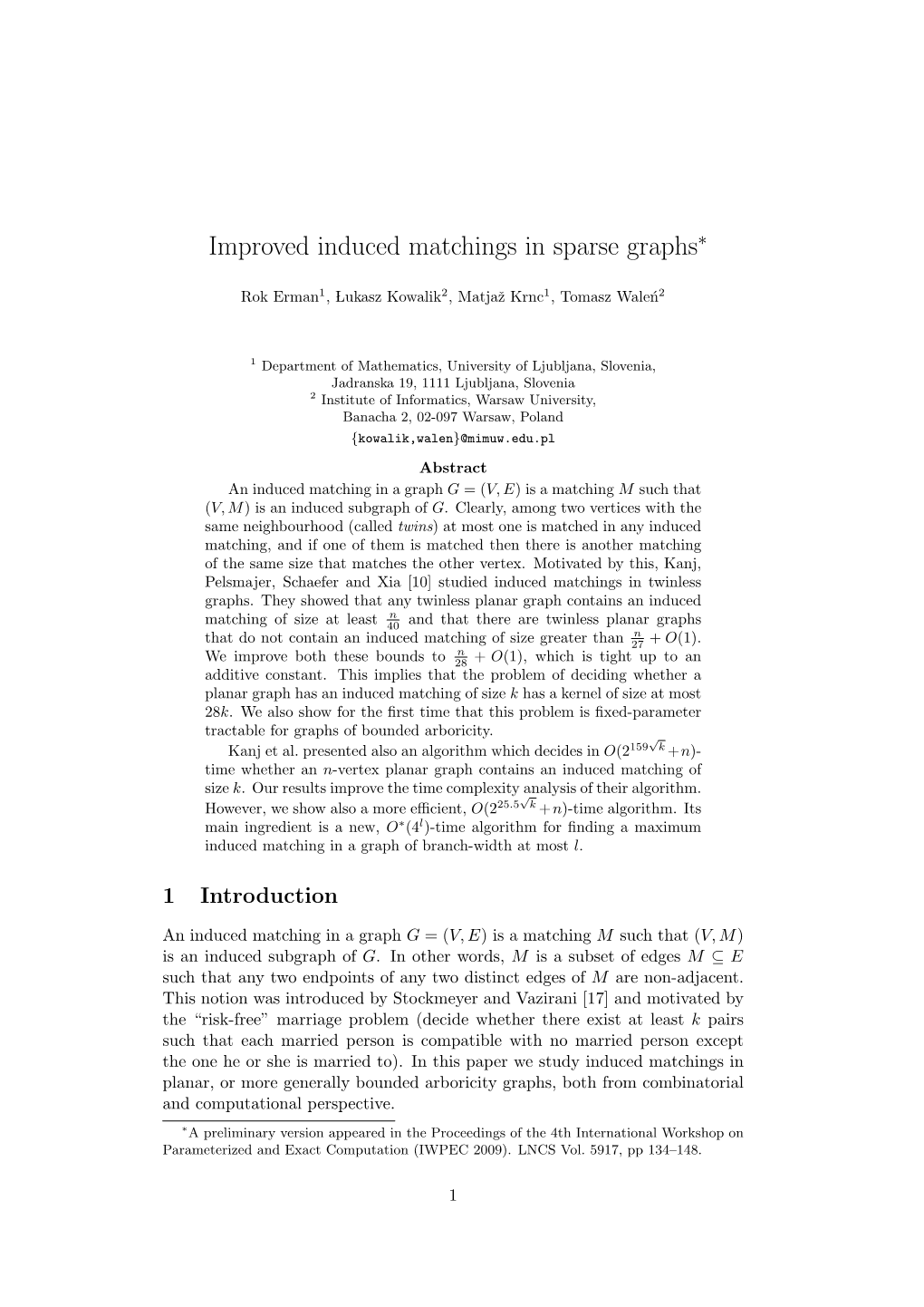 Improved Induced Matchings in Sparse Graphs∗