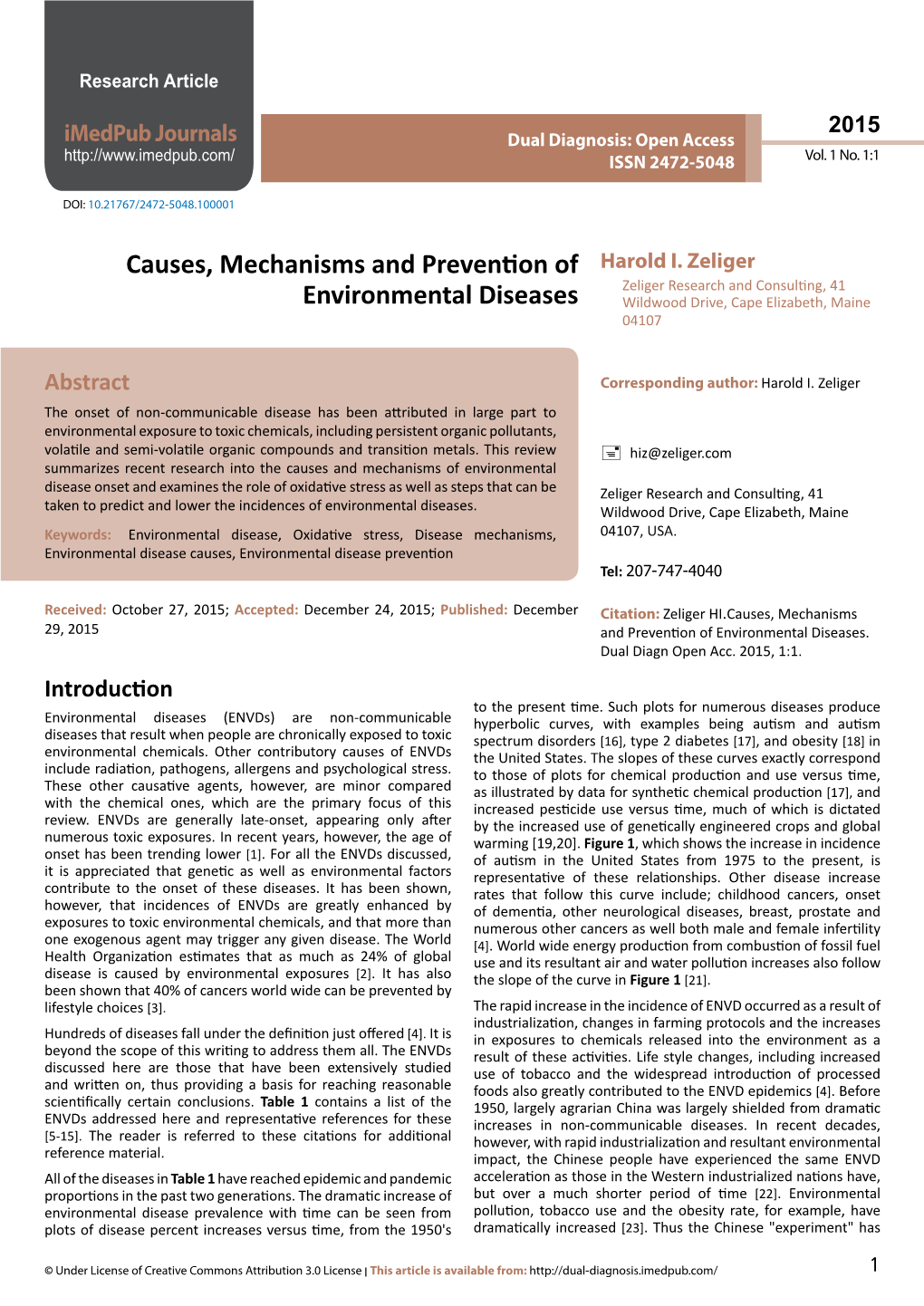 Causes, Mechanisms and Prevention of Environmental Diseases