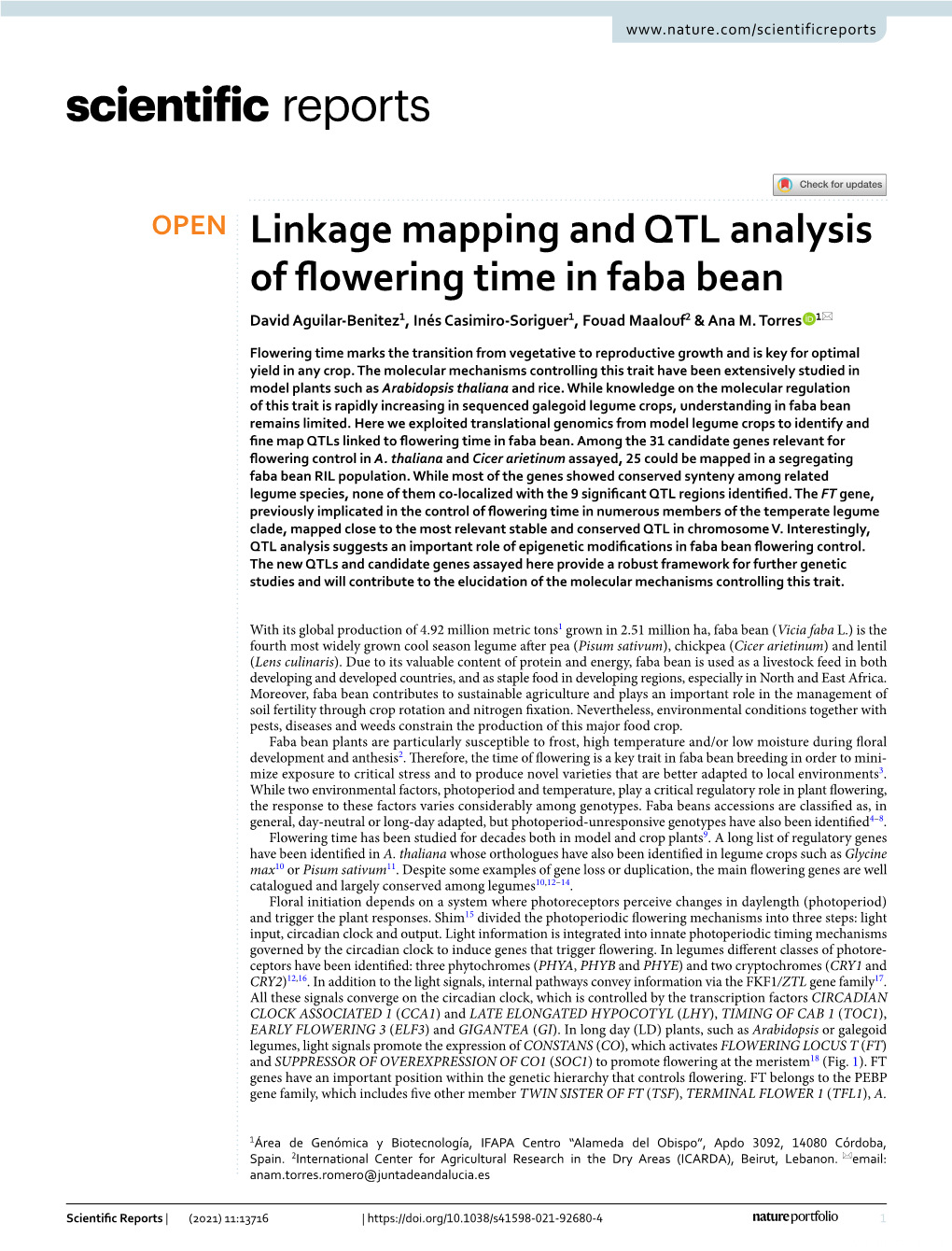 Linkage Mapping and QTL Analysis of Flowering Time in Faba Bean