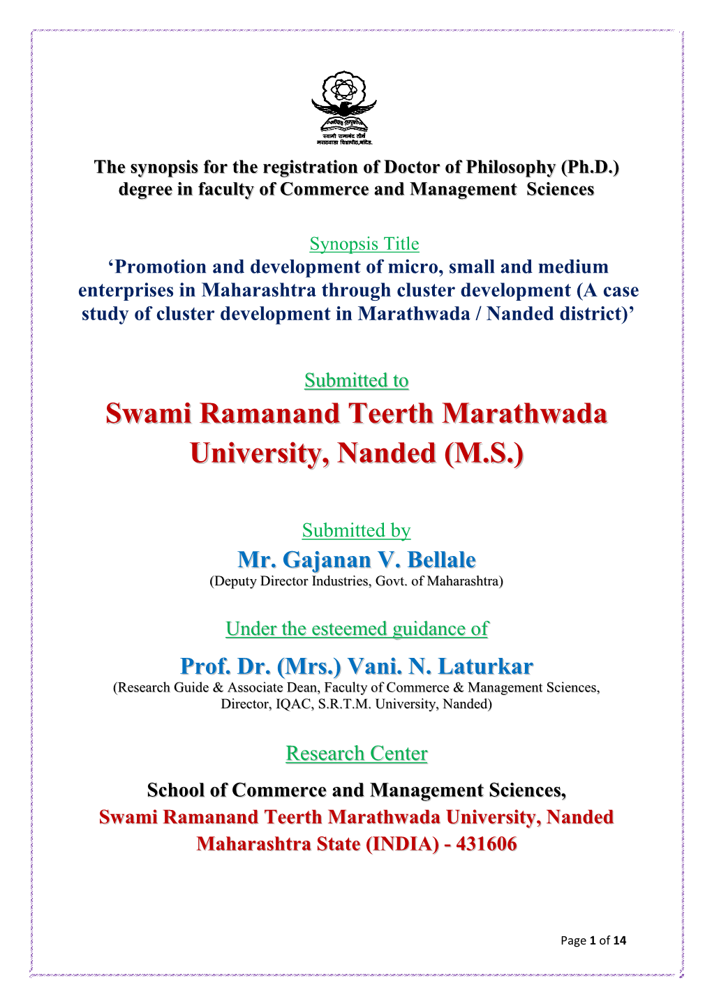 Swami Ramanand Teerth Marathwada University, Nanded Maharashtra State (INDIA) - 431606