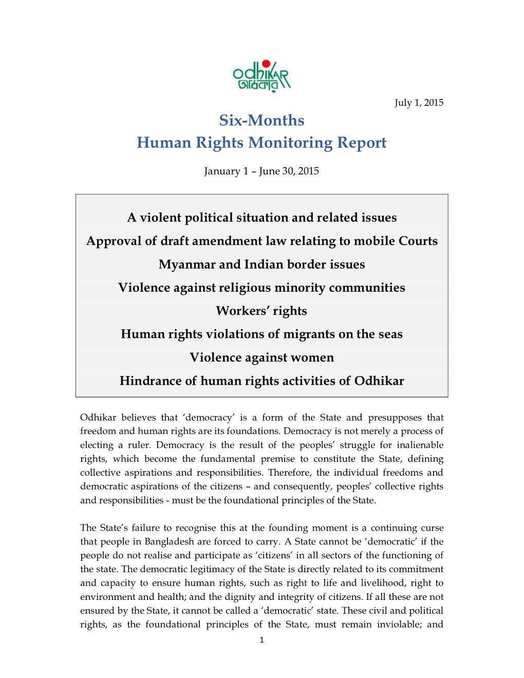 Human-Rights-Monitoring-Six Monthly-Report-2015