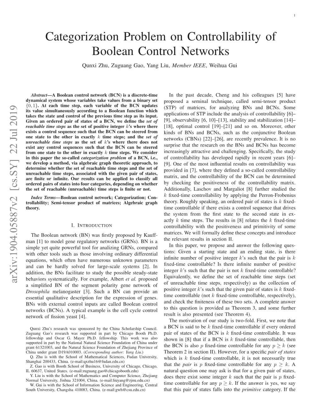 Categorization Problem on Controllability of Boolean