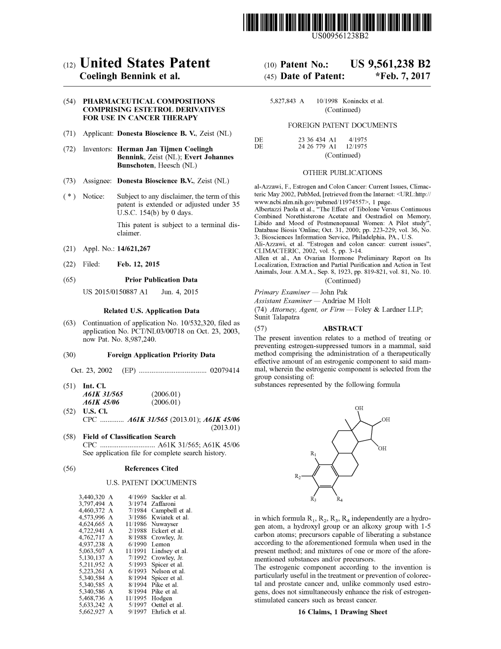 (12) United States Patent (10) Patent No.: US 9,561.238 B2 Coelingh Bennink Et Al