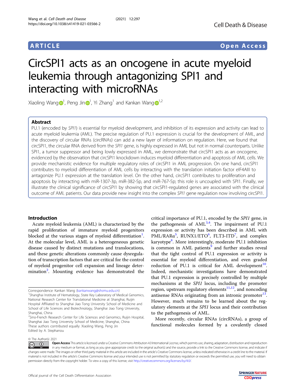 Circspi1 Acts As an Oncogene in Acute Myeloid Leukemia Through