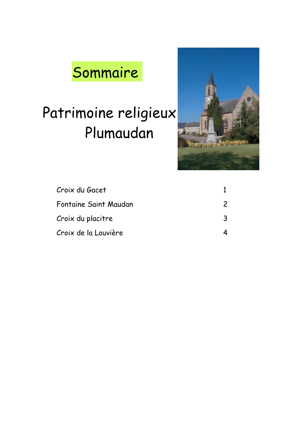 Sommaire Patrimoine Religieux Plumaudan