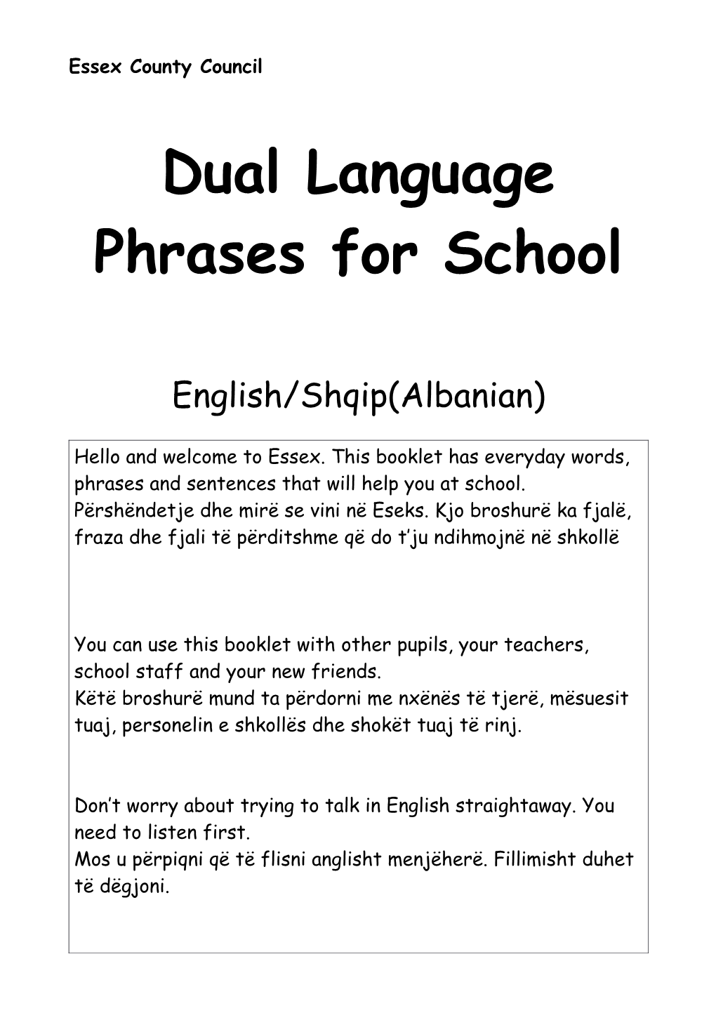 Dual Language Phrases for School