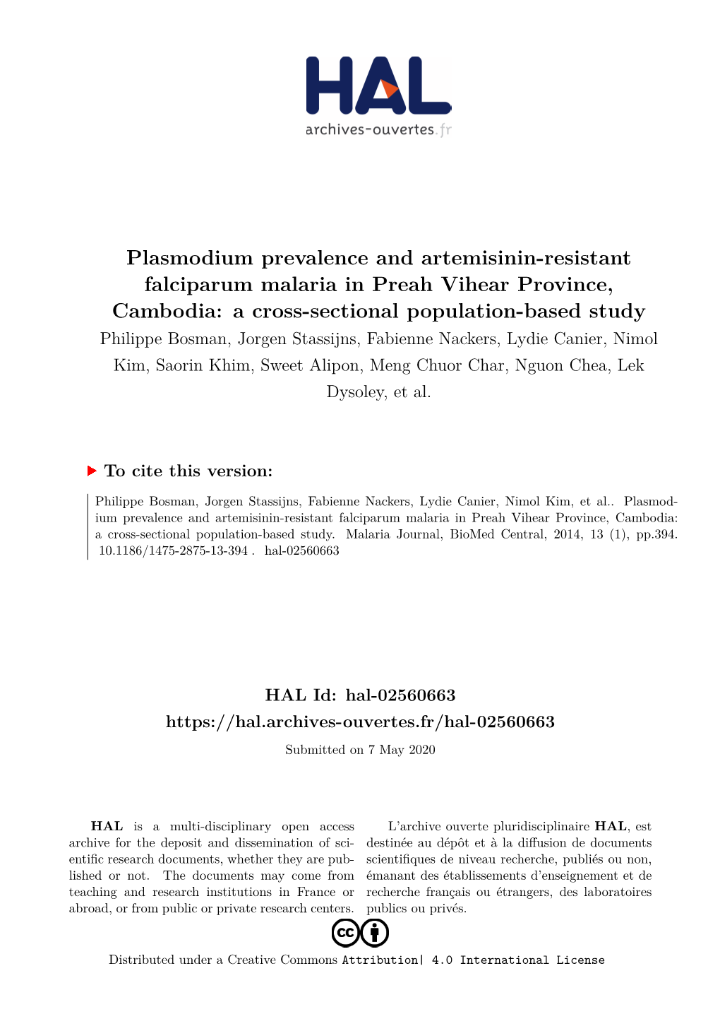 Plasmodium Prevalence and Artemisinin