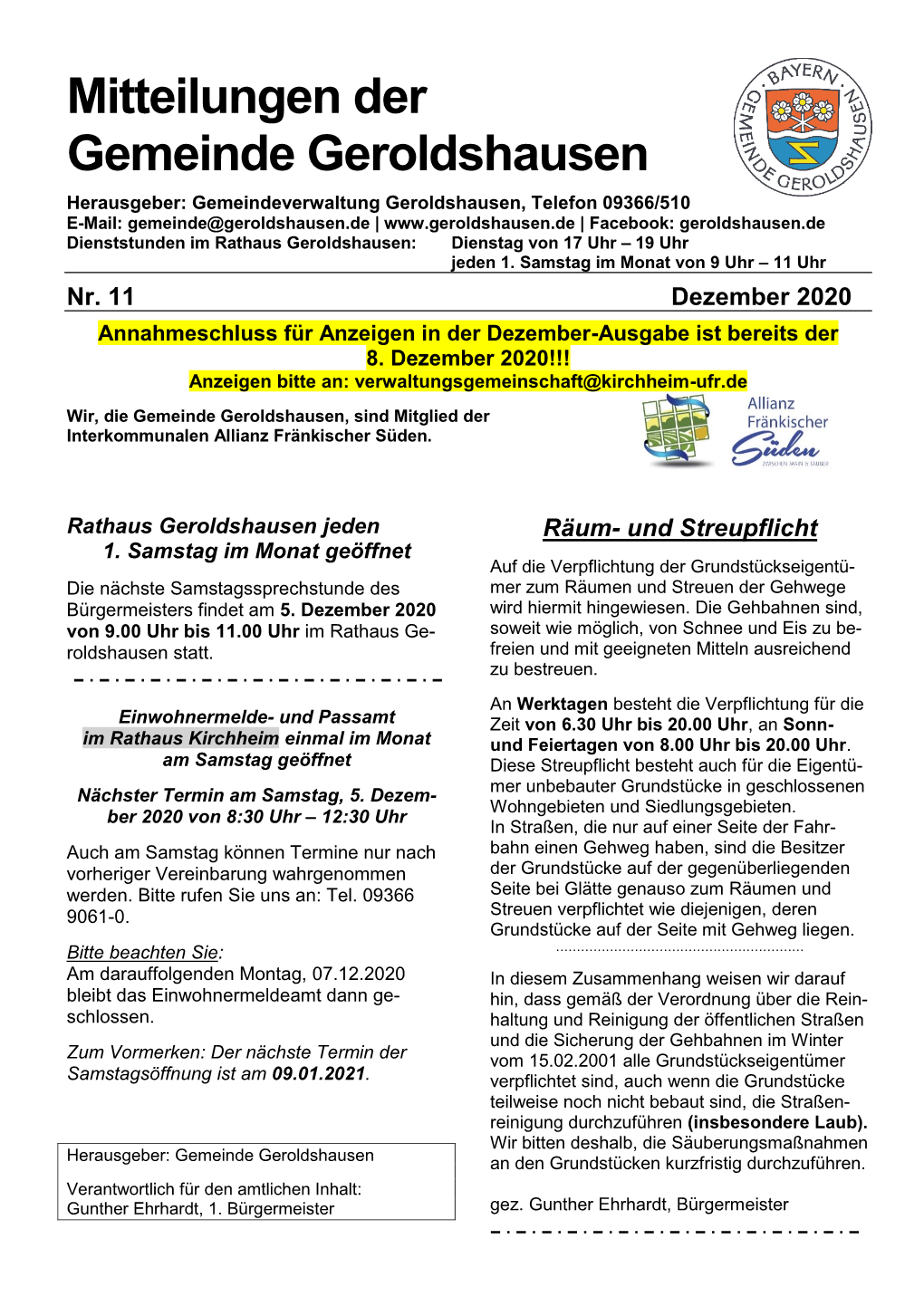 Mitteilungsblatt Der Gemeinde Geroldshausen