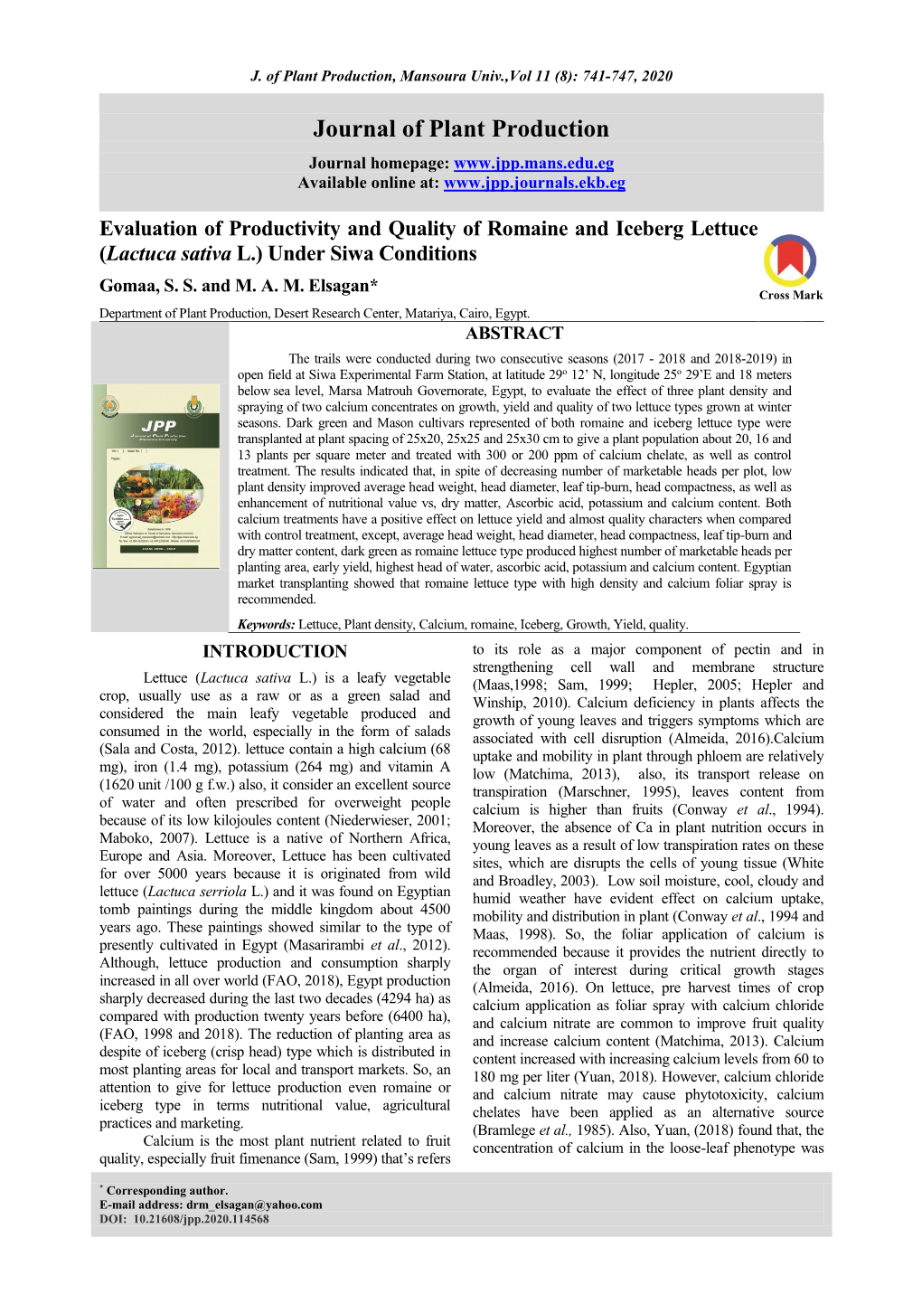 Journal of Plant Production
