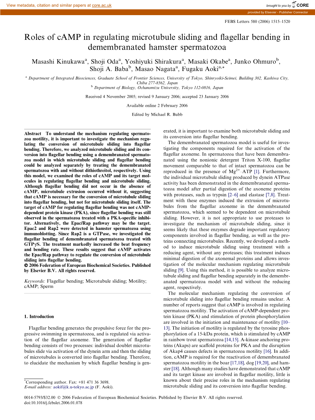 Roles of Camp in Regulating Microtubule Sliding and Flagellar