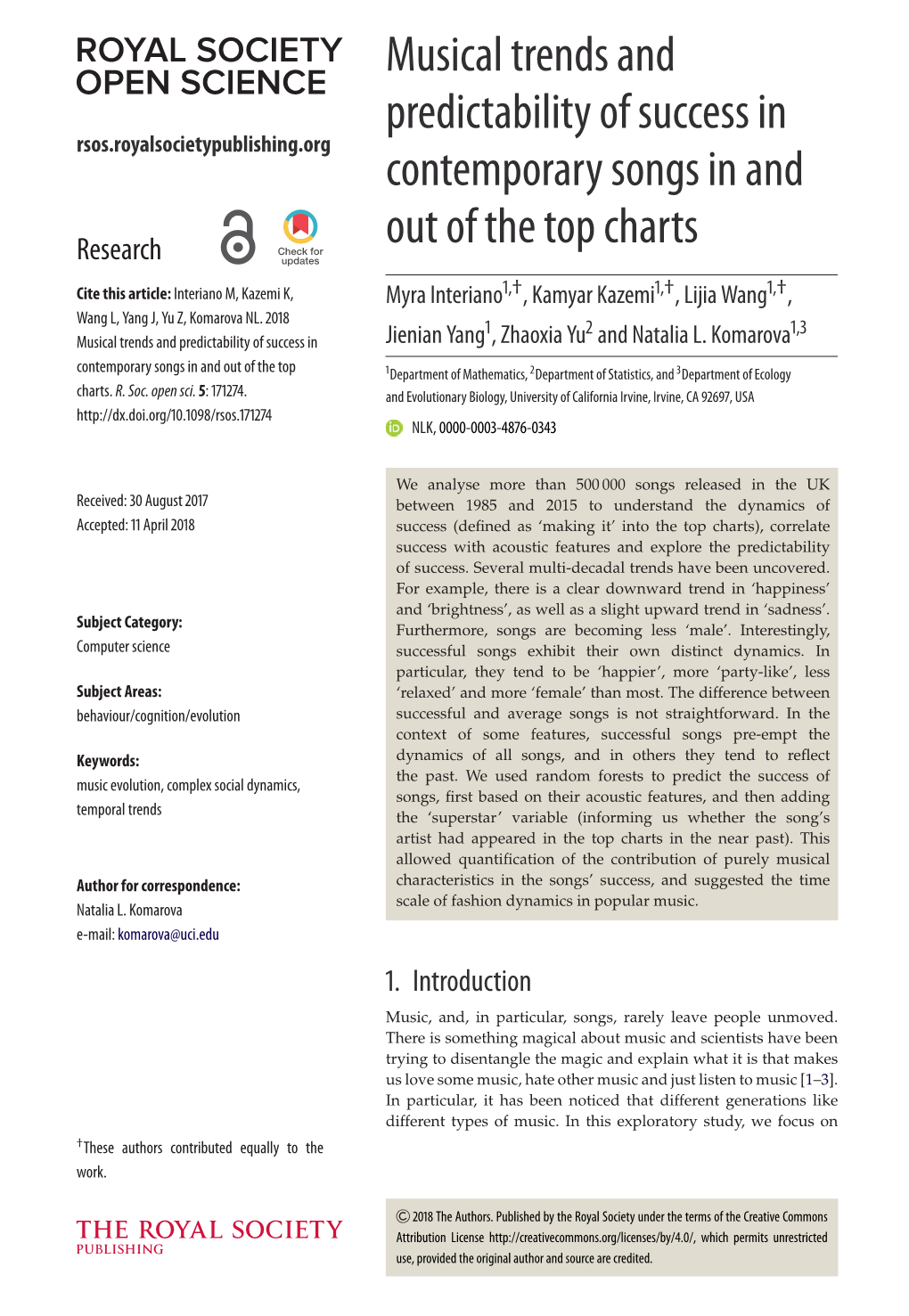 Musical Trends and Predictability of Success in Contemporary Songs in and out of the Top Charts