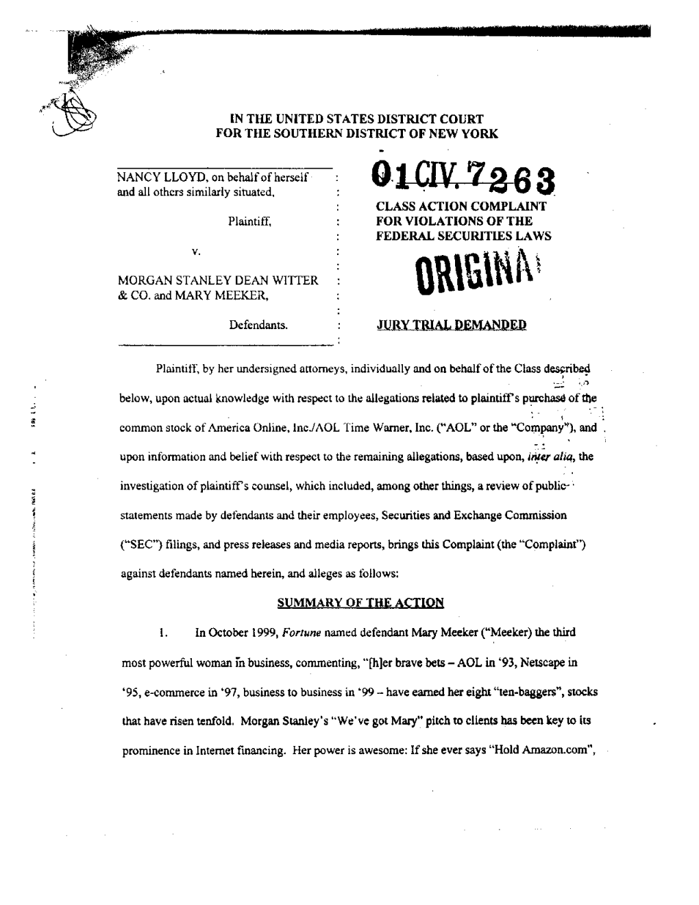 Lloyd, Et Al. V. Morgan Stanley Dean Witter & Co., Et Al. 01-CV-7263