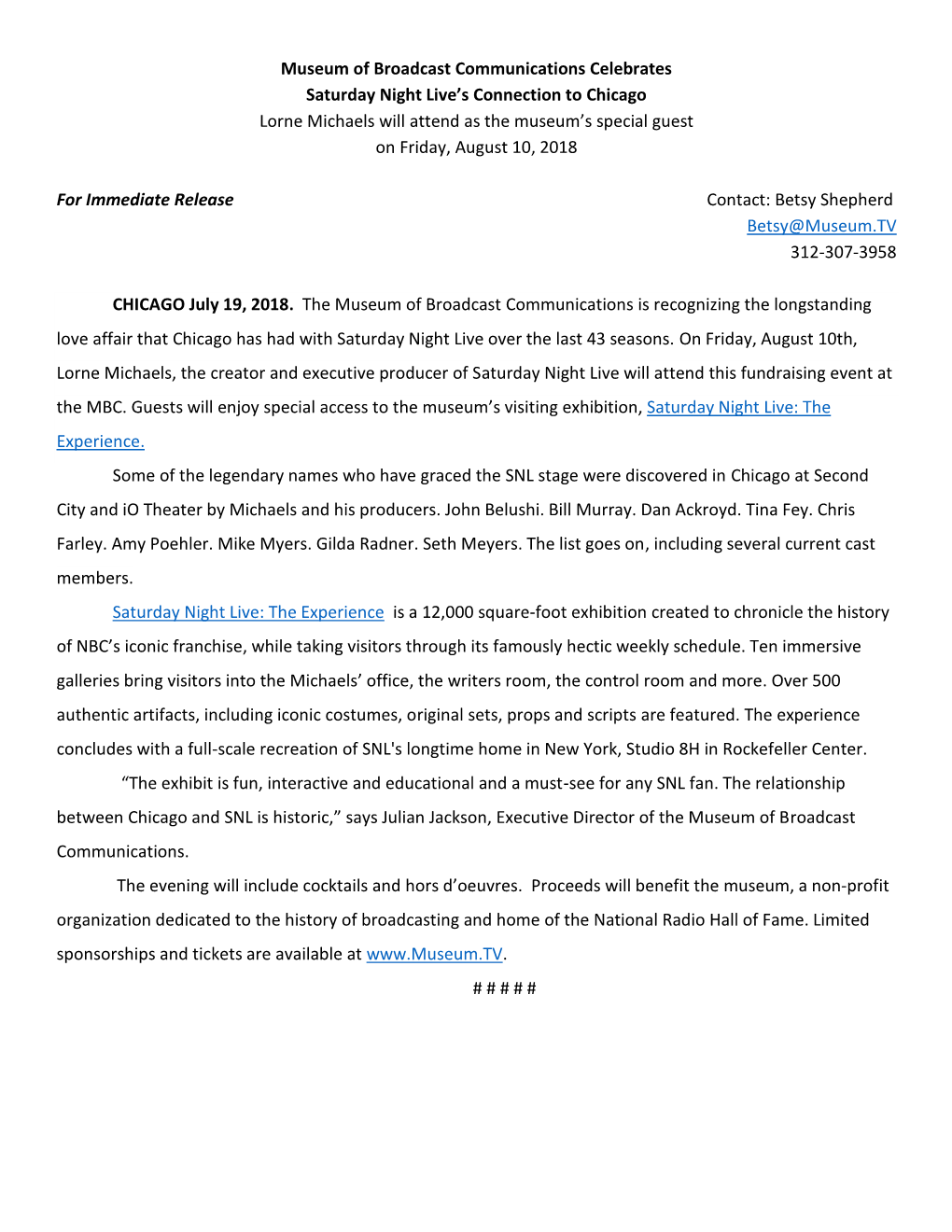 Museum of Broadcast Communications Celebrates Saturday Night Live's Connection to Chicago Lorne Michaels Will Attend As the Mu