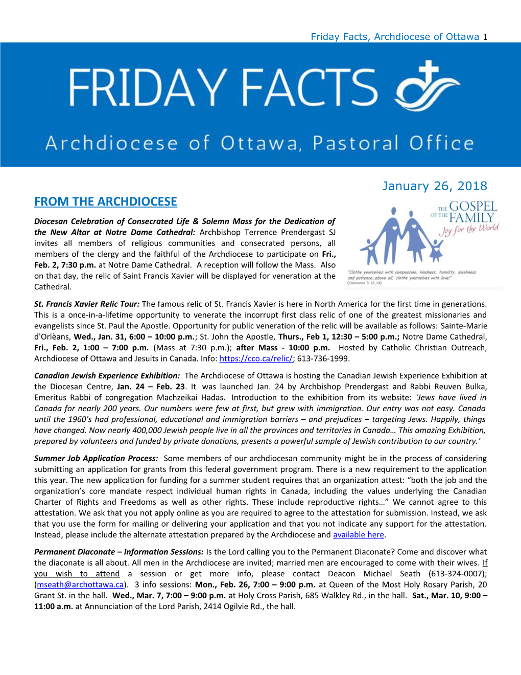 Friday Facts, Archdiocese of Ottawa 2