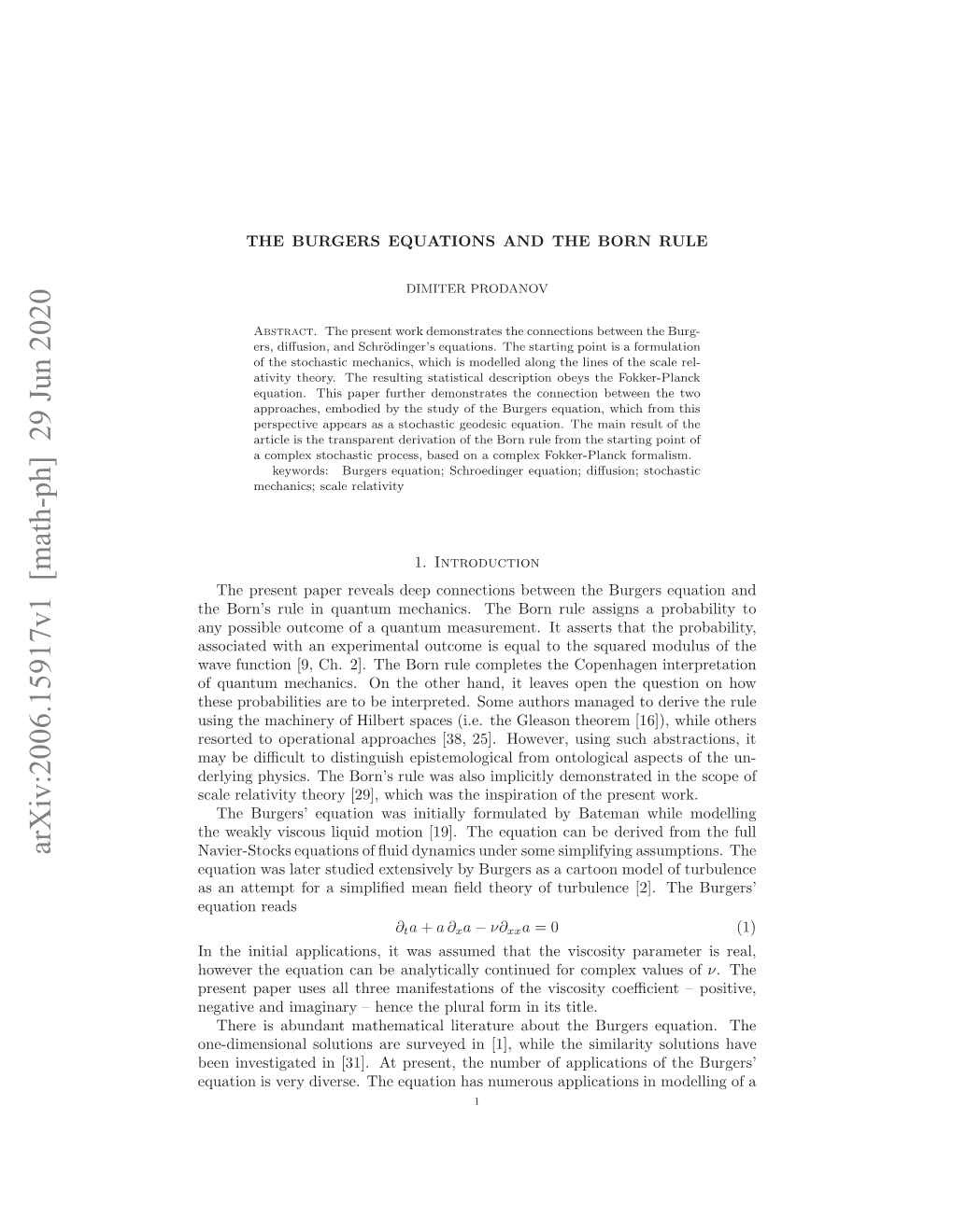 Arxiv:2006.15917V1 [Math-Ph]