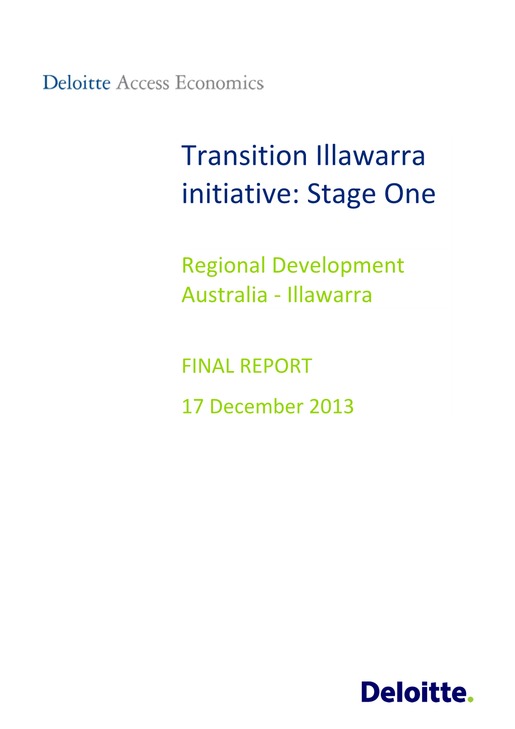 Transition Illawarra Initiative: Stage One