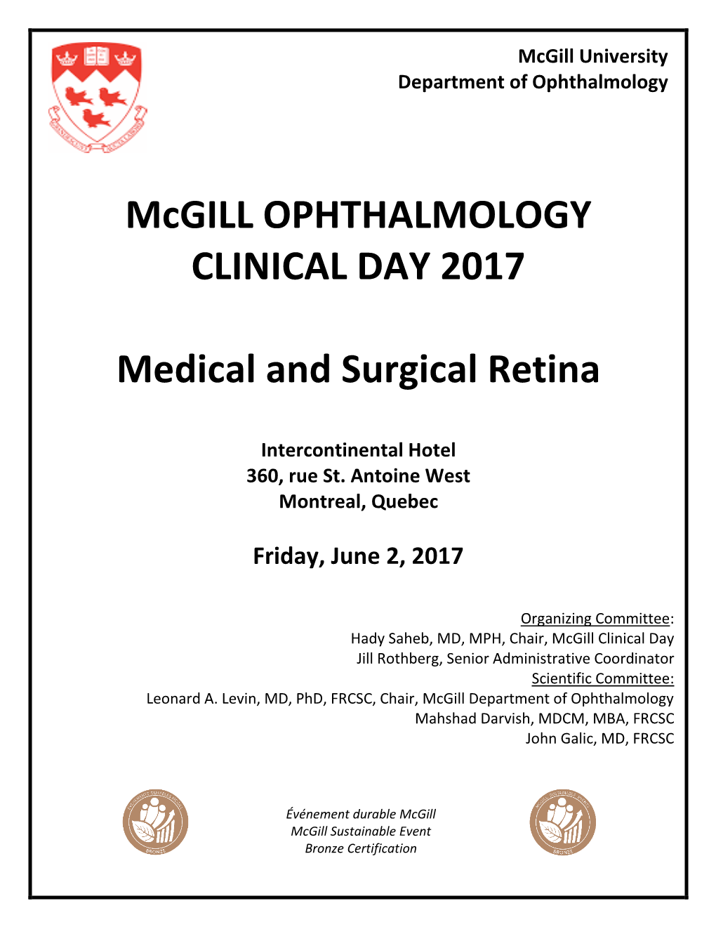 Mcgill OPHTHALMOLOGY CLINICAL DAY 2017 Medical And