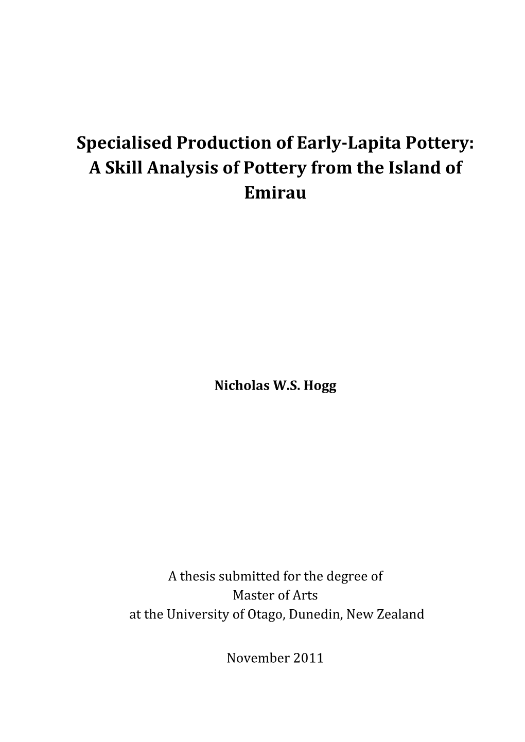 Specialised Production of Early-Lapita Pottery: a Skill