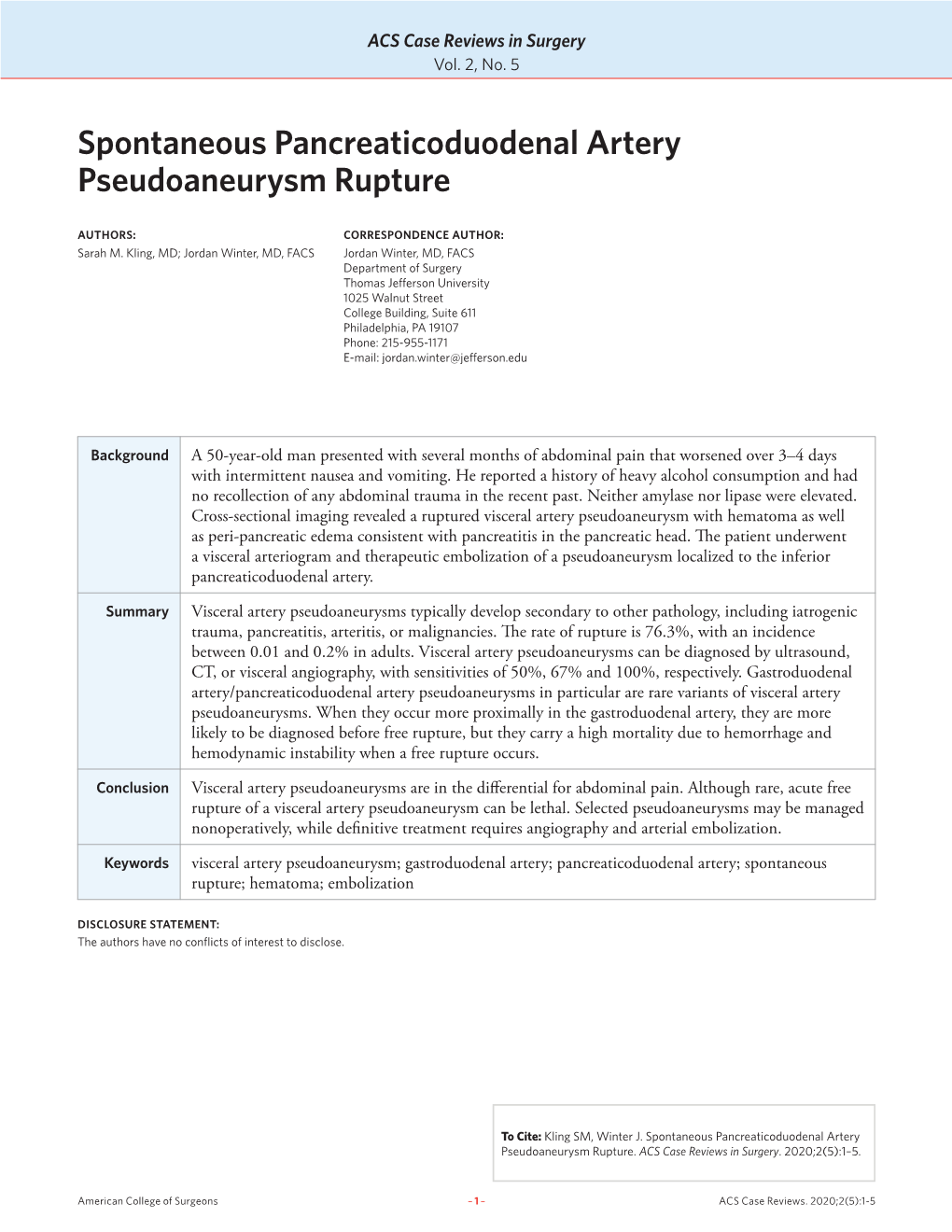 Spontaneous Pancreaticoduodenal Artery Pseudoaneurysm Rupture