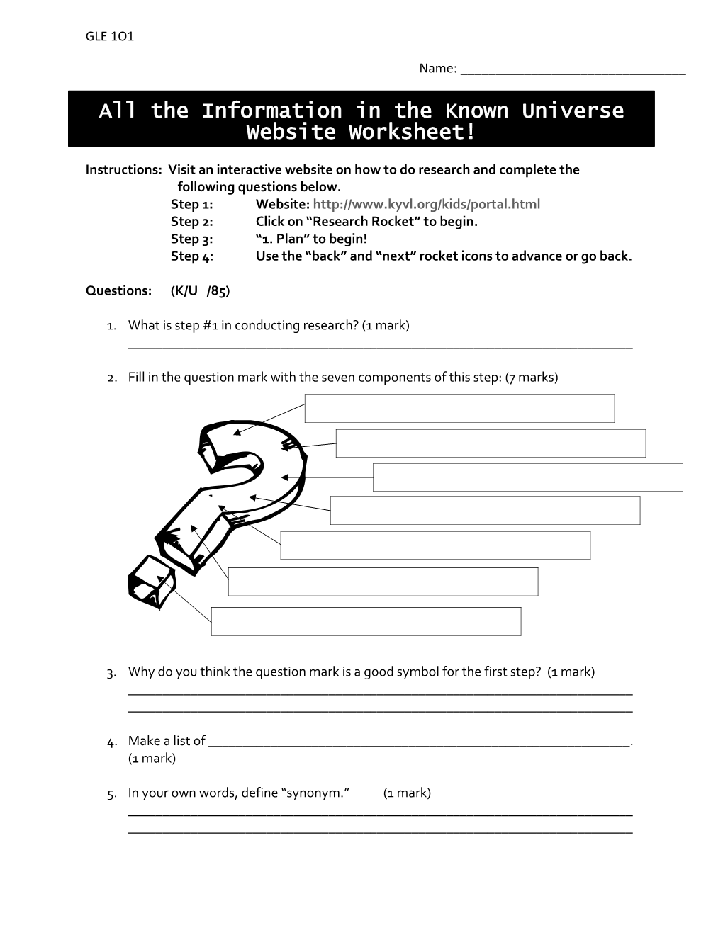 All the Information in the Known Universe Website Worksheet!