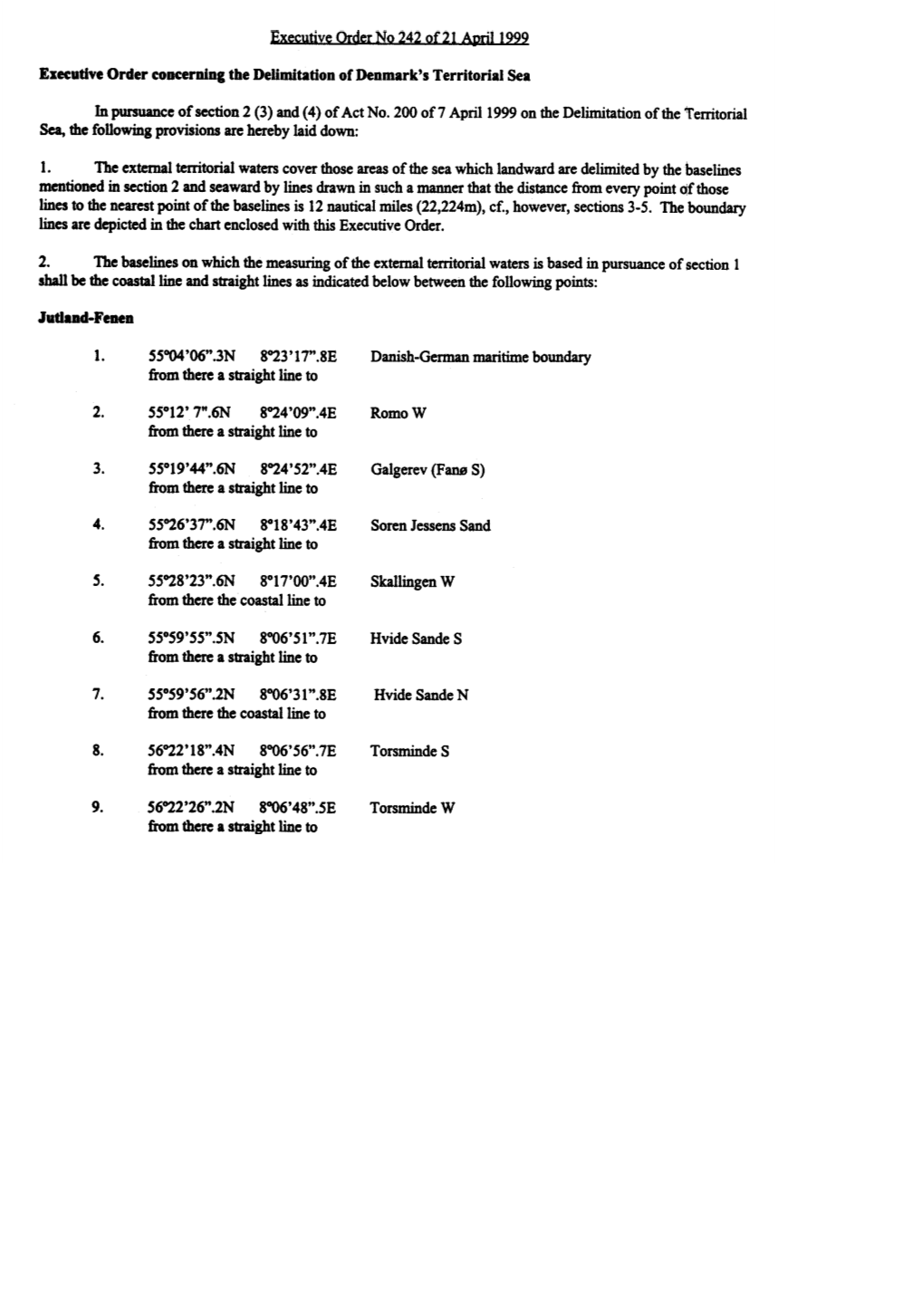 Executive Order Concerning the Delimitation of Denmark's Territorial Sea