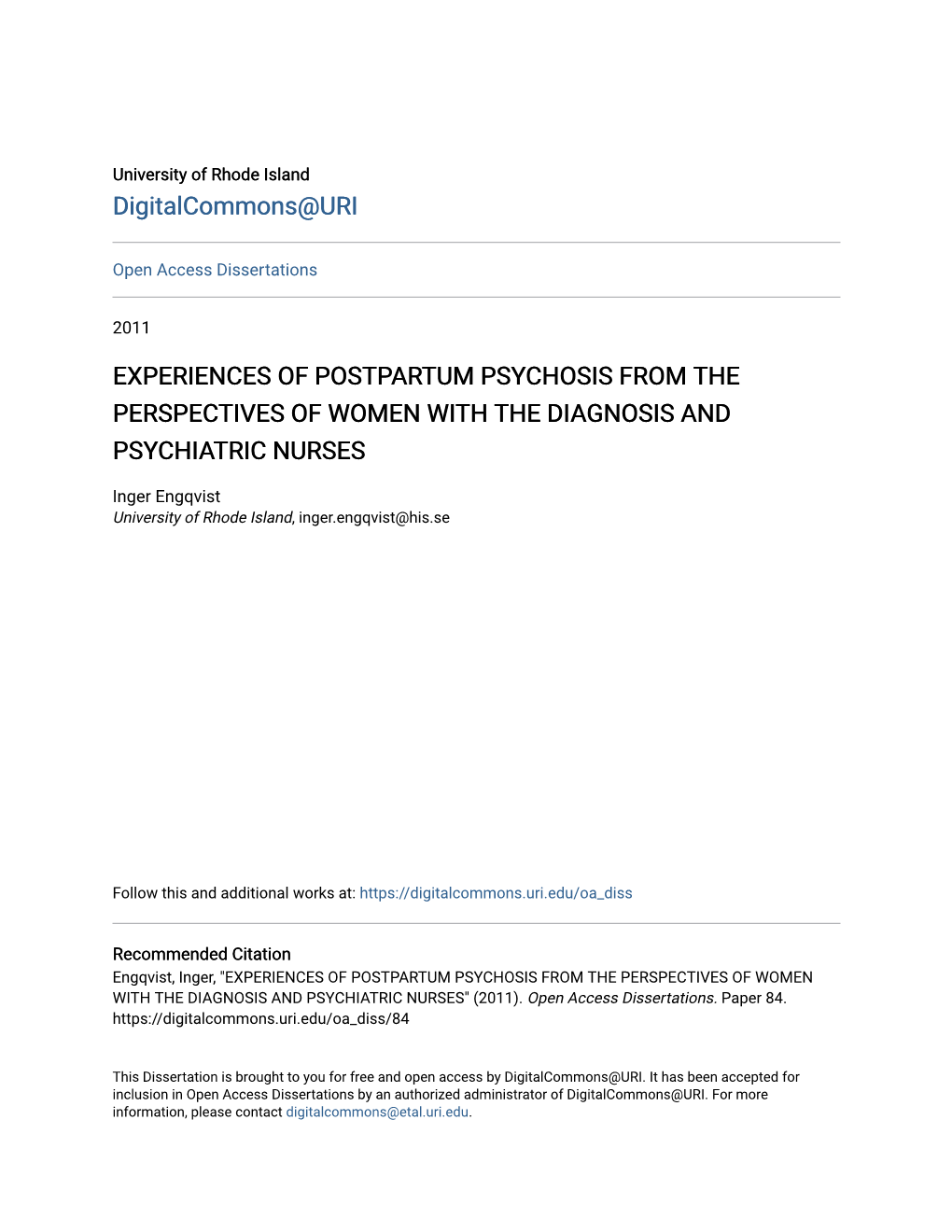 Experiences of Postpartum Psychosis from the Perspectives of Women with the Diagnosis and Psychiatric Nurses