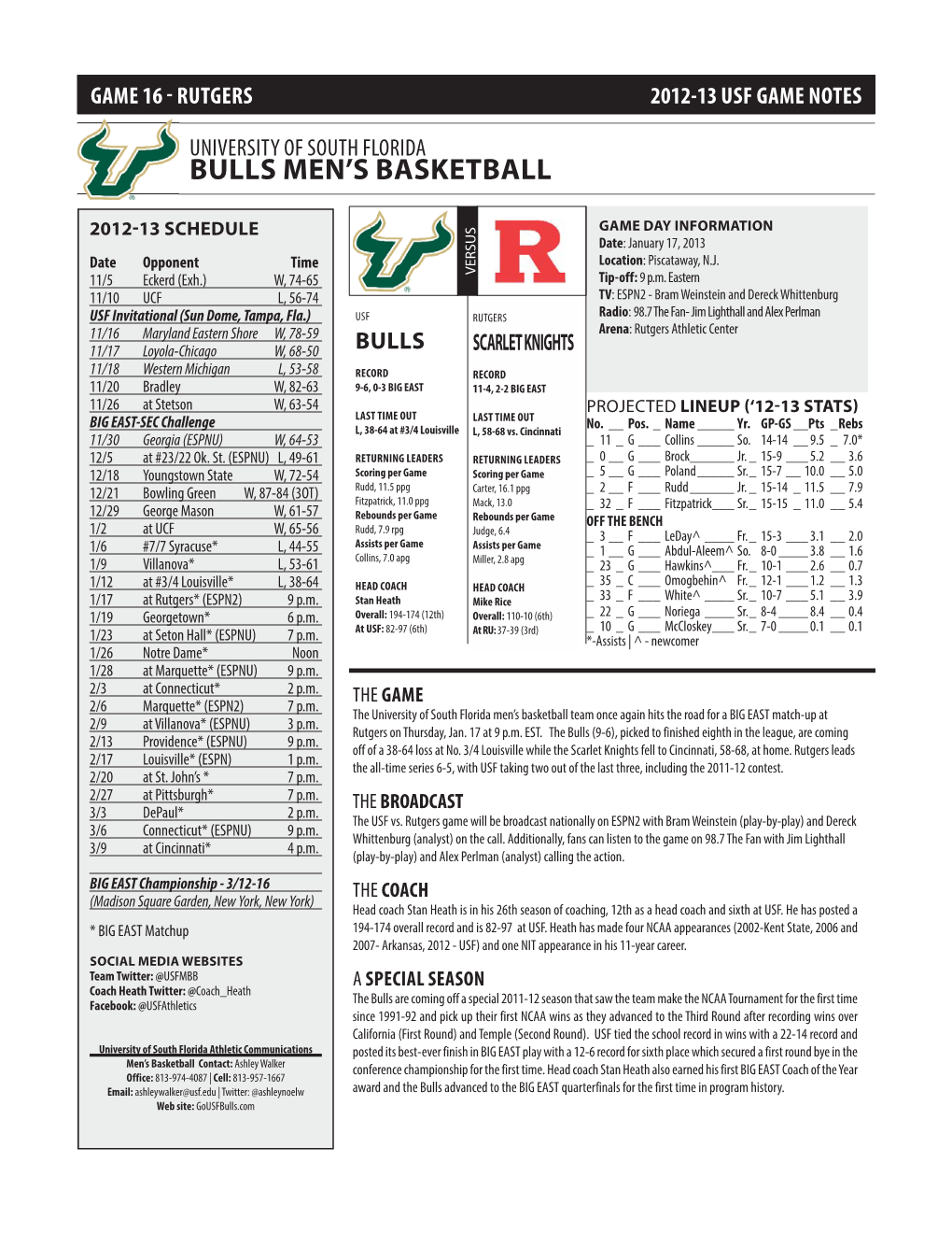 16 - Rutgers 2011-12 2012-13Usf Prospectus Usf Game - Page Notes 1