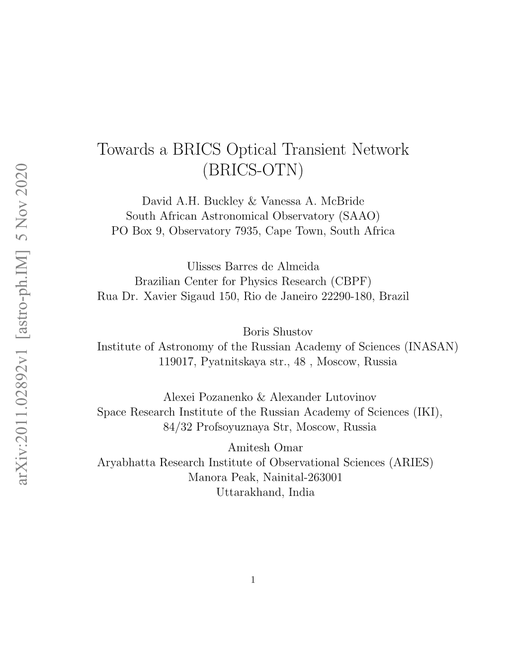 Towards a BRICS Optical Transient Network (BRICS-OTN)